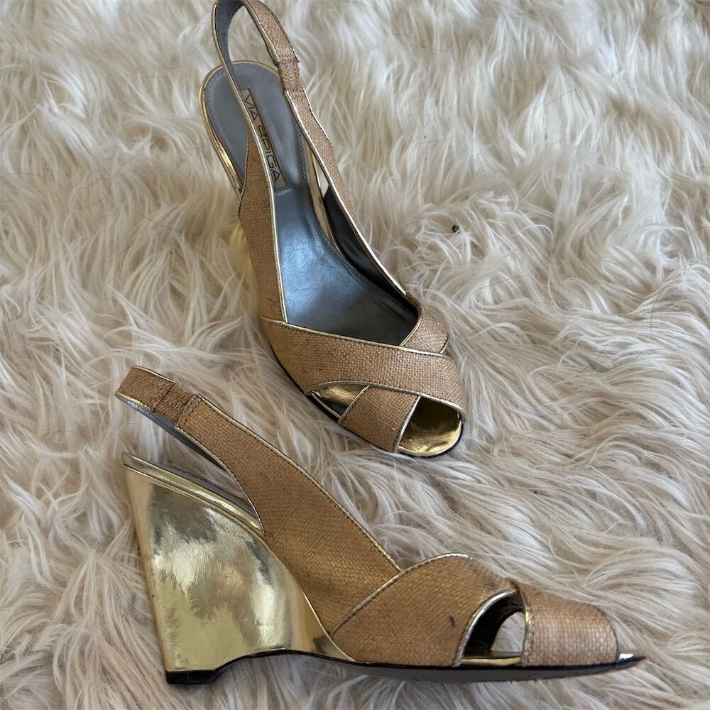 Via Spiga Women's Gold Wedge Heels‎ Size 8 Metallic Slingback Formal